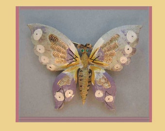 Float Like a BUTTERFLY, Coro Pegasus Painted Butterfly Brooch, Lavender/Cream/Yellow/Gold, Rhinestone Eyes, Vintage Costume Jewelry/Women  I