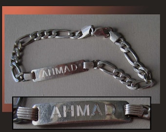 Seeking AHMED, Fine Sterling Silver ID Bracelet, Slim Elegant Bracelet, Mans Bracelet, Gift for Ahmed, Made in Italy, Vintage Jewelry/Men