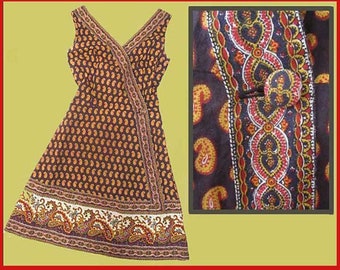 Fun in the SUN, Souleiado Spicy Print Sun Dress, Charles Demery Souleiado Paisley, Faux Wrap, Provence  France, XS-S, Vintage Fashion, Women