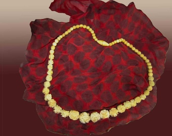 Carved Bone Flower Necklace, Original Carved Screw Clasp, Vintage Jewelry, Women