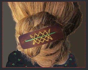 Vintage Colorful Stripe Fabric & Leather Barrette Retro Rainbow Striped Fabric: Upholstery & Home Decor  main image 4