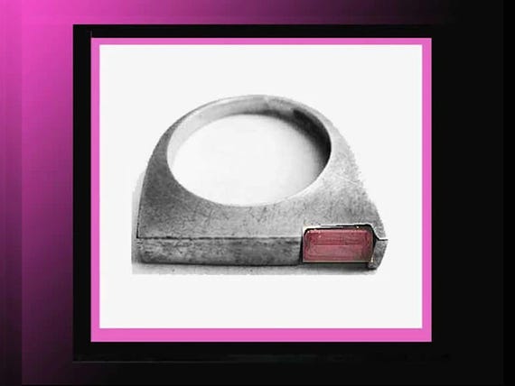 Sharp FLAT, Sterling Silver/Pink Stone Flat ring,… - image 1