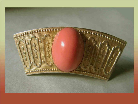 ORNATE Barrette, Gold Tone With Large Faux Coral,… - image 1