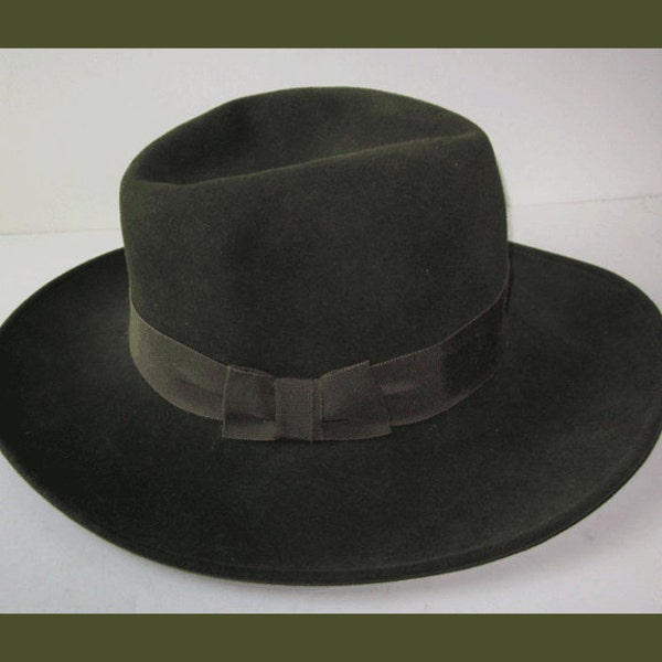 Designer Darcy Creech Loden Green Wide Brim Fedora Hat,Vintage Fashion,Women