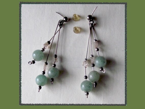 Delicate JADE Dangles, Sterling Wire/Sterling and… - image 1