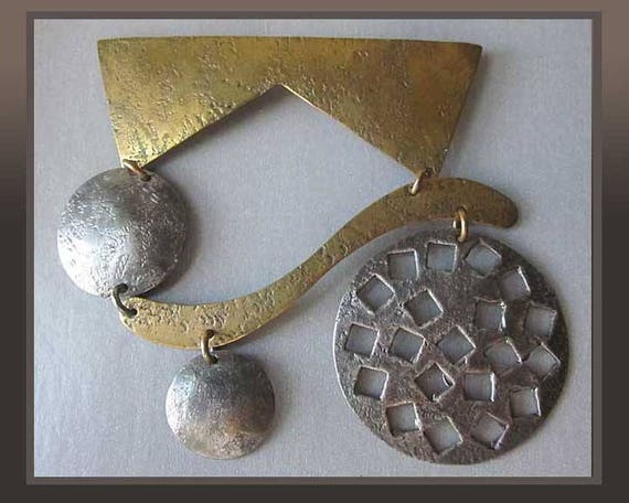 BAER Stabile, Huge Marjorie Baer Mixed Metals Pin,