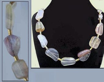Sheer ELEGANCE, Modern Rock Crystal Artisan Necklace, Translucent Amethyst Composite Stones, Golden Spacers, Vintage Jewelry, Women