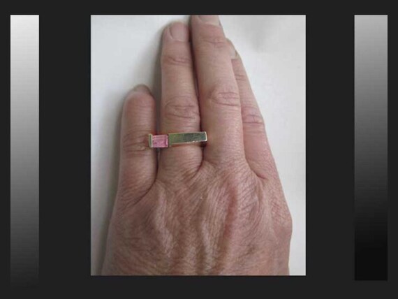 Sharp FLAT, Sterling Silver/Pink Stone Flat ring,… - image 2