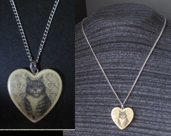 LOVE of Cats, Engraved Heart Pendant, Tabby Cat, Beautifully Detailed Engraving, Traditional Jewelry,Vintage Valentine Jewelry, Women/Unisex