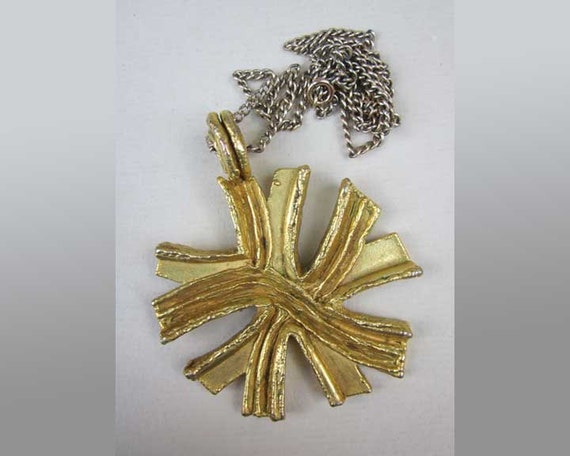 STARBURST, Large Brightly Gilded Pendant, Long Ch… - image 2