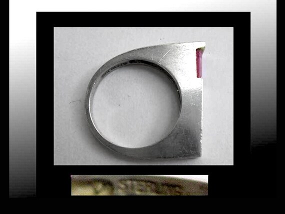Sharp FLAT, Sterling Silver/Pink Stone Flat ring,… - image 4