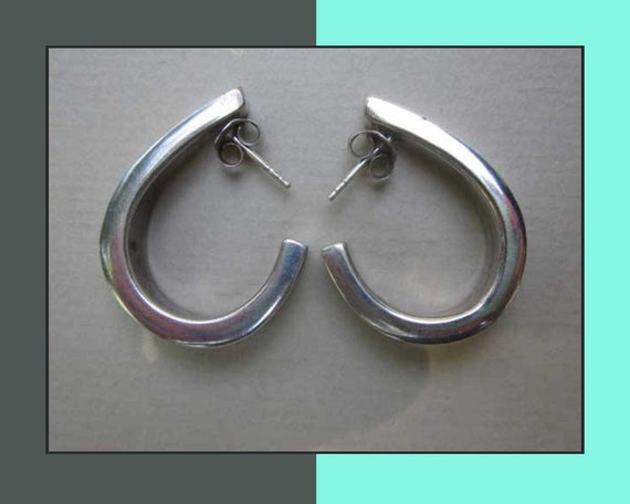 Hoops 925 Sterling Taxco Silver Curved Circle Hoop Earrings