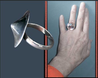 Peak of PERFECTION, Modernist Sterling Silver Ring, Sloped and Pointed, Mid Century, Possibly Argentinian, Vintage Jewelry