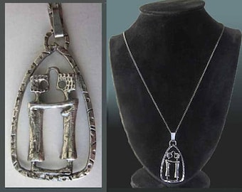 Modernist Aharon BEZALEL Gemini Pendant, Large Framed Version, Sterling Silver, Artist Jewelry, Israeli Modernist, Vintage Jewelry/Unisex