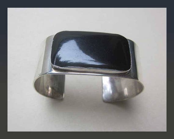 Unisex SLEEK, Sterling Silver and Onyx Slim Brace… - image 2