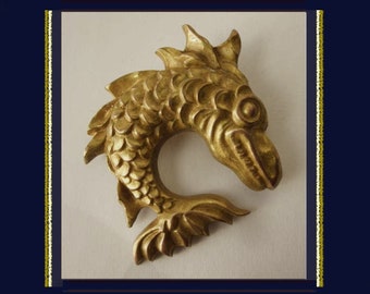 FIERCE Fish, Art Deco Arthus Bertrand Fish Brooch, Bronze Doré, 24k Gold Plated, Made in France, Paule Ingrand Style, Vintage Jewelry/Unisex