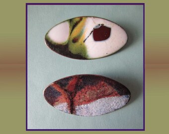 MID MOD Ovals Duo, Two Enamel Pins Lot, Painterly Landscape and Abstract Design, Modernist Enamels, Enamel Brooches, Vintage Jewelry/Unisex