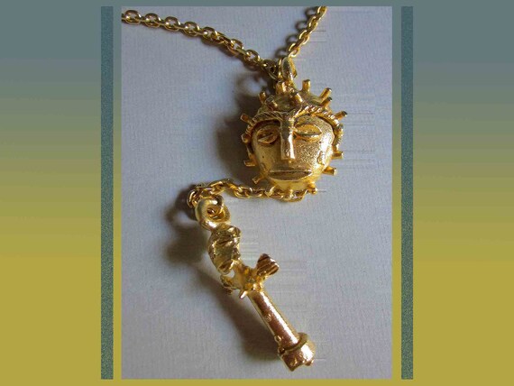 GOLDEN African Mask Slide Necklace, Interesting C… - image 3