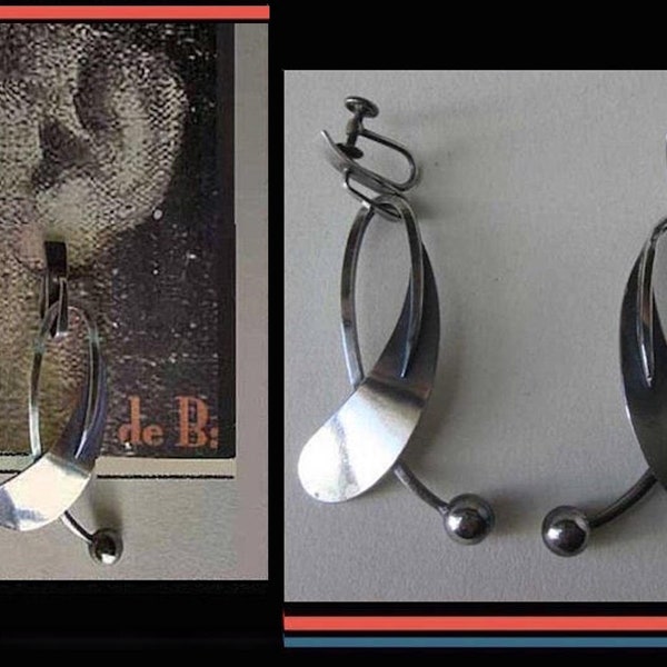 Paul LOBEL Sterling Silver Dangle Earrings, Iconic NY Modernist, Mid Century Atomic Style, 1950s, Vintage Jewelry, Women