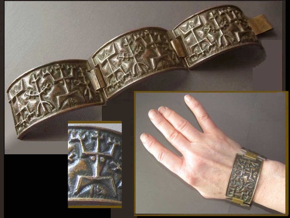 ADAM and EVE, Brutalist Bronze Bracelet, Hungaria… - image 1