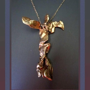 Sculptor Anna Stein Brutalist Bronze Pendant, French Artist, Modernist Guardian Angel, Winged Victory, Woman Power,Vintage Jewelry, Unisex