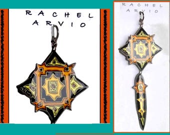 Artisan RACHEL ARVIO Vintage Pewter and Resin Pendant, New Old Stock, On Original Card, Vintage Jewelry, Unisex