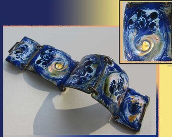 STARRY Night, Danish Modernist Enamel Bracelet, Painterly Luster Design, Swirling Impressionist Sky, Schad Denmark, Vintage Jewelry, Women