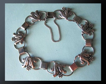 Danish Delicacy, Skonvirke Style Floral Design Link Bracelet, Made in Denmark, 830 Silver with Safety Chain, Vintage Jewelry/Women, Girls