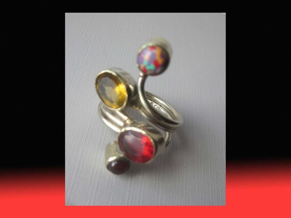 What a GEM, Modernist Multi-Gemstone Ring, Sterli… - image 3