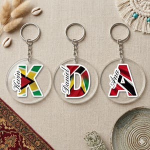 Student Backpack Keychain Personalized Name Initial Charm Acrylic Letter Flag Design Custom Heritage Cultural Identity Patriotic Monogram