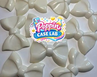 Adornos planos de resina dura con lazo blanco, accesorios Kawaii para manualidades (se venden individualmente)