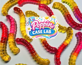 Gusanos de goma rosas/amarillos, colgantes planos de resina dura, accesorios kawaii para manualidades (se venden por unidad)
