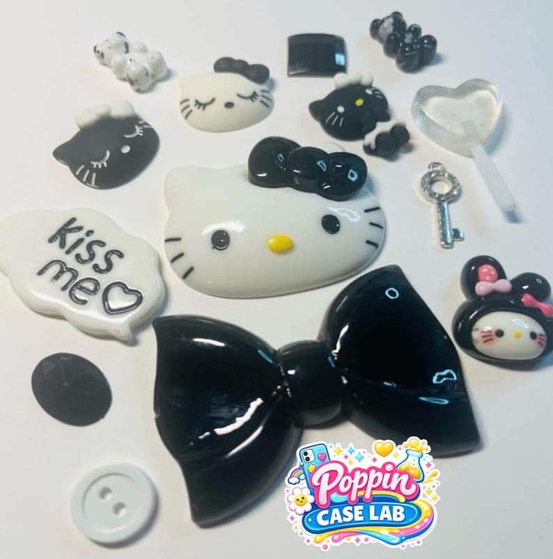 Hello Kitty svartvitt tema Decoden mobiltelefonskal/skräpskal berlocktillbehör DIY bild 1