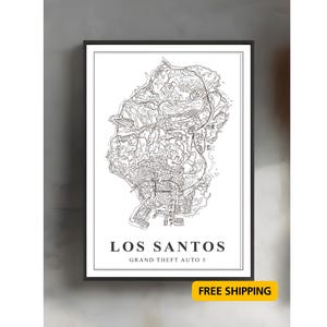 Póster del mapa de Los Santos de GTA 5: elegante mapa de la ciudad para pared para jugadores