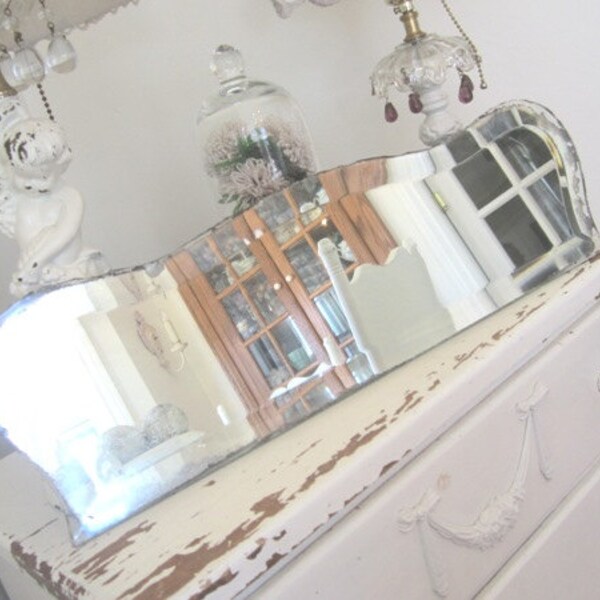 Antique Beveled c1920s Scalloped Weathered and Worn Architectural Salvage Mirror - Unique Size and Shape