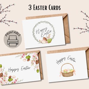 Set of three printable Elegant Easter card, Happy Easter greeting card, Easter eggs, Cute Easter card, Spring card, get 3 Easter cards