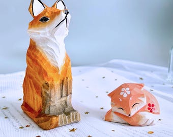 Miniatur-Fuchs aus Holz, handgeschnitzt, handgefertigt und bemalt, rustikales Waldtierdekor, Wohnkultur Fuchs-Geschenkdekor, Holztier Wohndekor