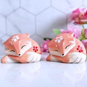 Hand Carved Wooden Pink Fox Figurine,Wooden Fox Figurines,Miniature Wooden Fox Figurine,Forest Wooden Animal Decor,Fox Collector Gift