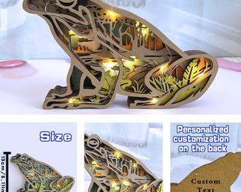 Rana 3D de madera tallada a mano personalizada con luces LED, animales iluminados, regalo con nombre grabado, regalo para el Día de la Madre, regalos de cumpleaños para niños, luz de animal.