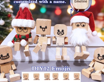 DIY12 Expression Wobble,Fun Action Figure,Car Bobblehead, Shaking Wooden Man Figurine,Charming Rocking Figurine,Handmade Car Dashboard Décor