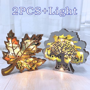 Personalisierter Holzbaum / Ahornblatt Spielzeug Dekor mit installiertem warmem Licht, Schönheit der Holznatur, künstlerisches Holzgeschenk, Holzkunst Evergreen Baum
