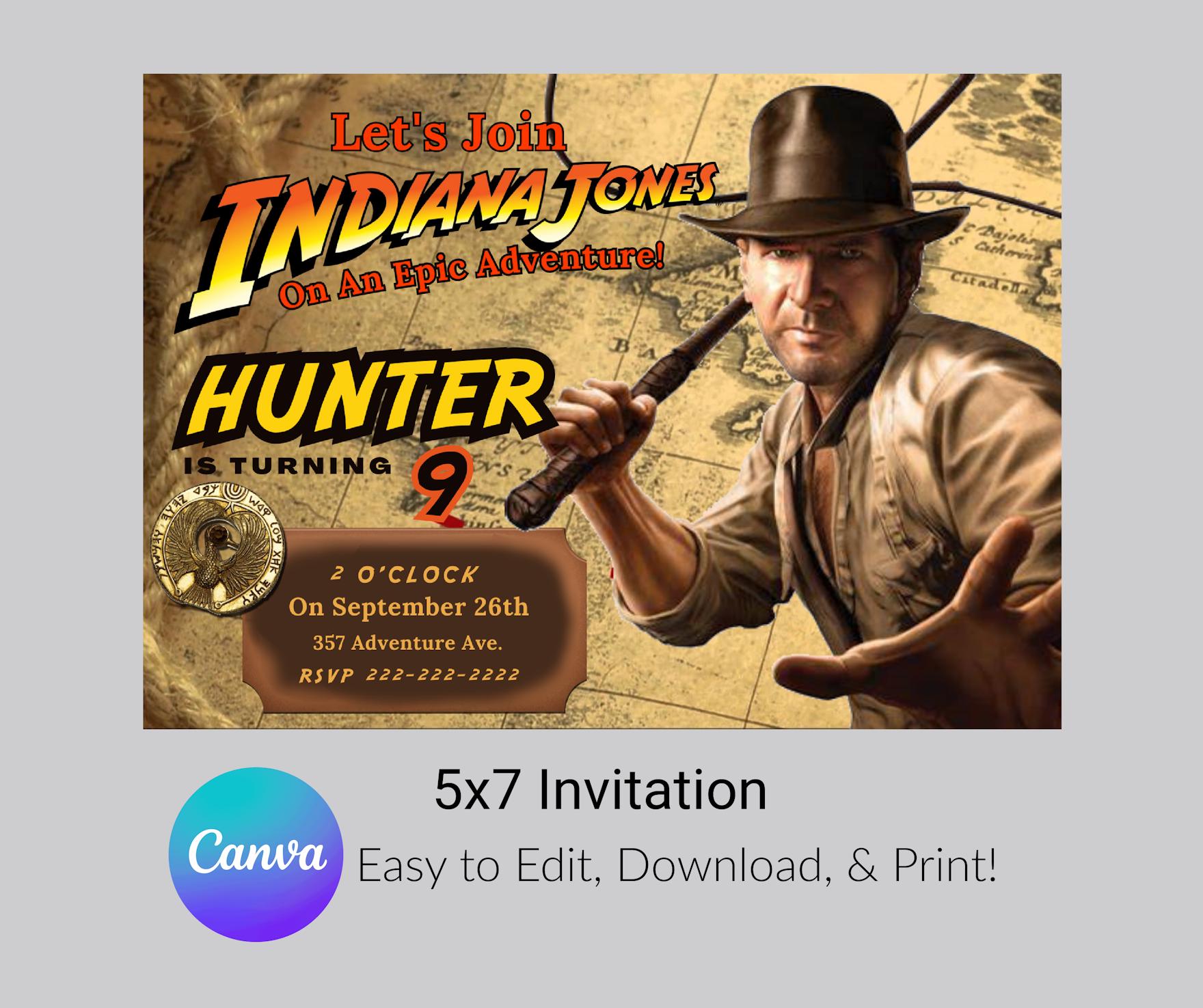 Indiana Jones Birthday Invitation, Editable Indiana Jones Invite ...