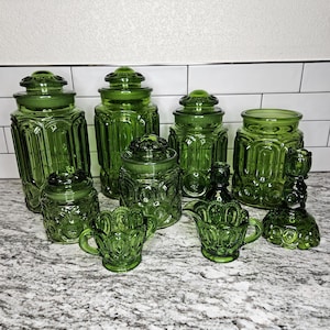 Recipiente vintage de vidrio verde con diseño de luna y estrellas de L.E. Smith (tamaño y estilo a elegir)