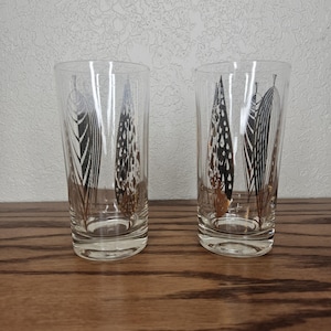 Fred Press Golden Leaves Double Highball Glasses - set of 2 - 12 Ounce Cocktail Glasses MCM Barware