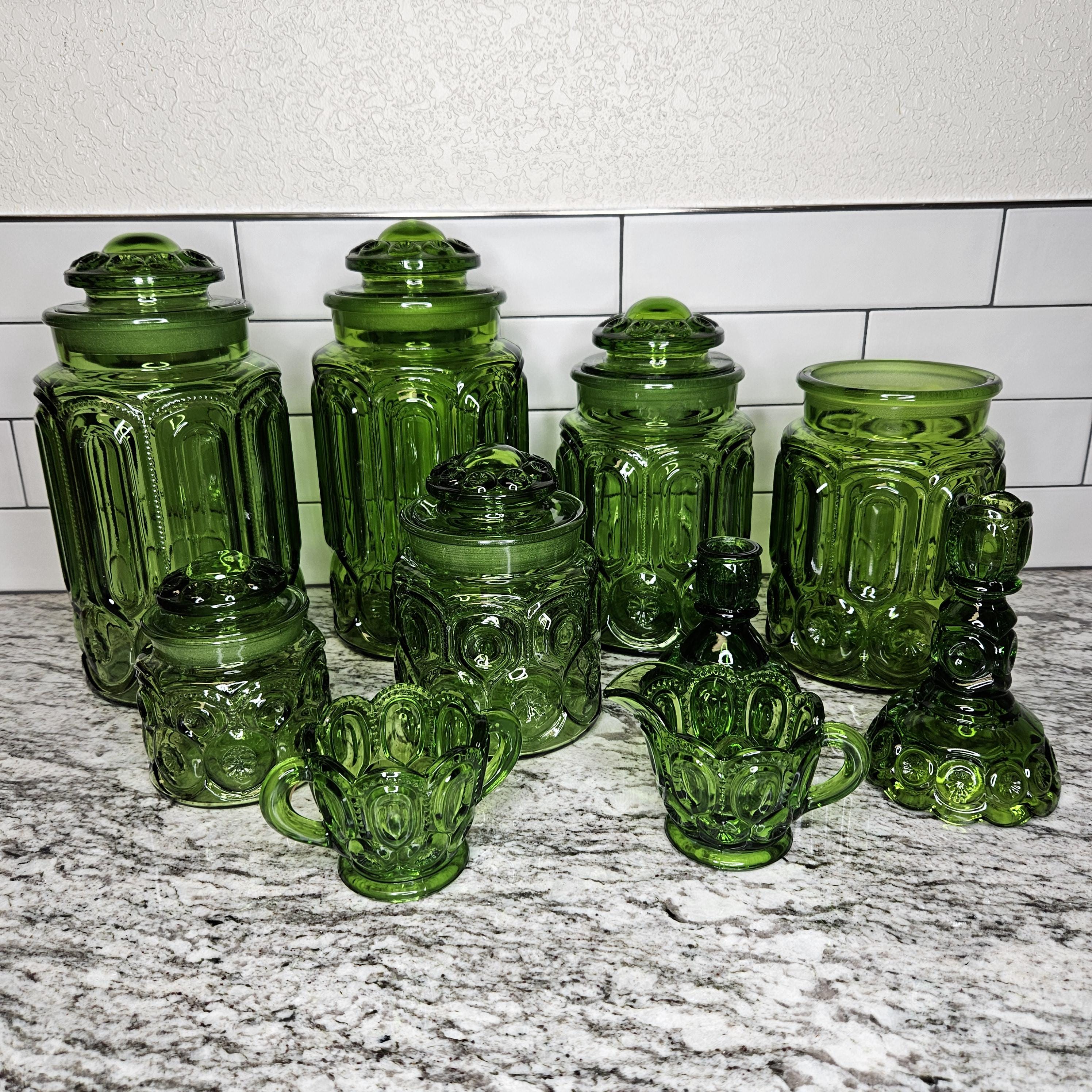 Vintage L.E. Smith Moon and Stars Green Glass Canister - Choice of