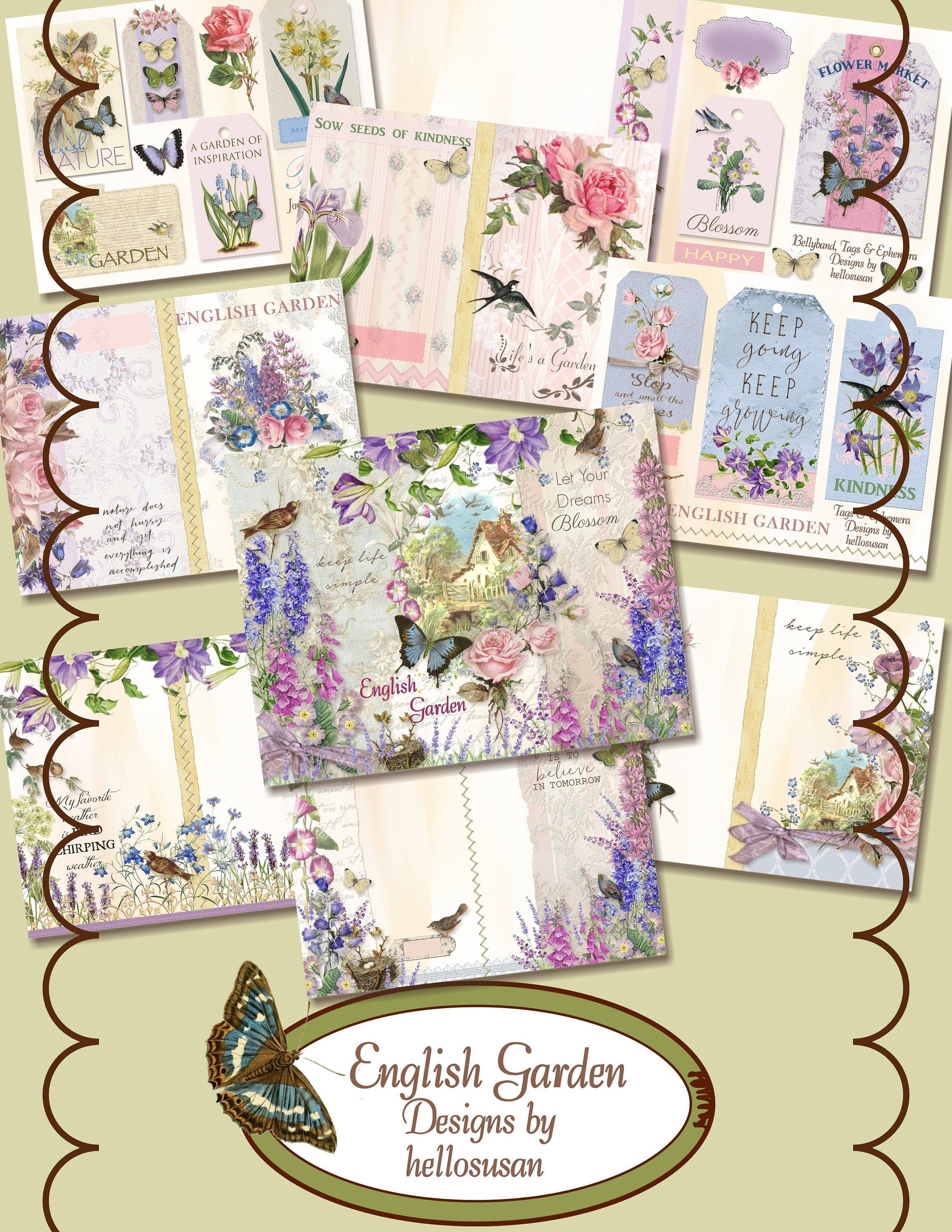 English Garden Digital Journal Kit, Junk Journal, Printable Paper, Ep…
