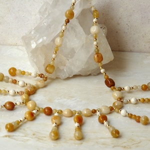 Goldene Jade Kleopatra Perlen Halskette, Gold, weiß, natürlichen Edelstein, Gold-filled Kragen Halskette, handgemachte Geschenk für sie, Lätzchen Halskette, OOAK