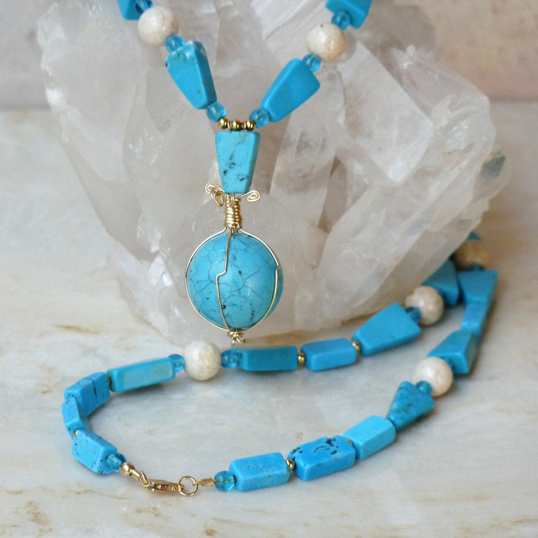 Buy Blue Blue Turquoise & Gold Filled Geometric Handmade Wire Wrapped  Pendant Necklace W Turquoise Globe Pendant Semiprecious Gemstone Beads  Online in India 