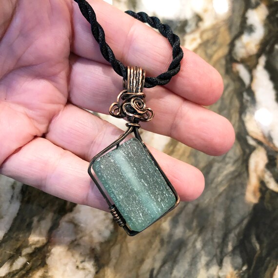 Handmade Wire Wrapped Green Teal Diamond Recycled Glass Pendant Necklace  Copper Artisan Jewelry, Gift for Her, Gift for Wife, Gift for Mom -   Canada