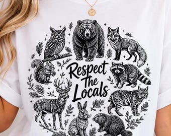 Respect The Local Cryptids Folklure Funny Bigfoot Alien Forest Animals PNG, Wildlife Digital Download, Camping Hiking Nature Lover